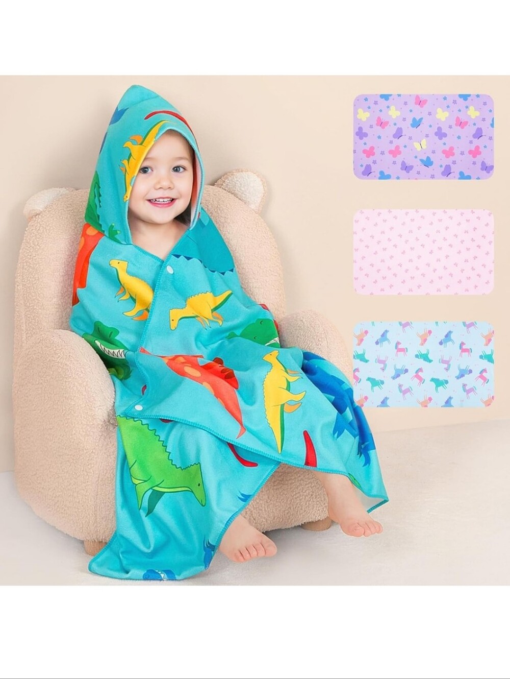 Kids' Turquoise Dinosaur Hooded Pajama Robe